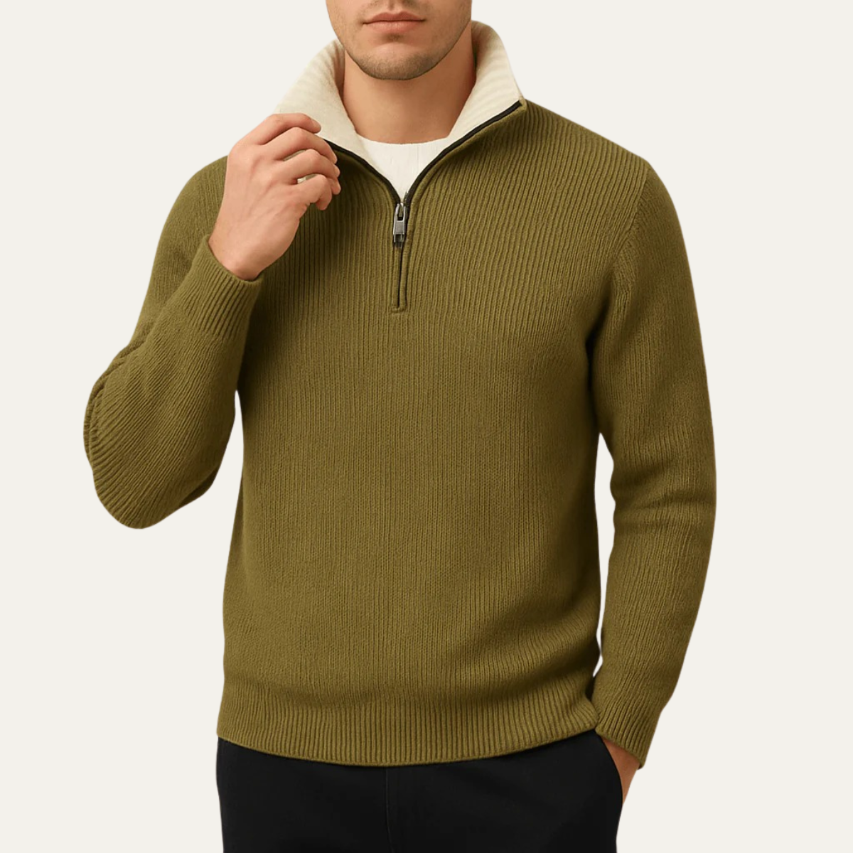 Men's Tailored Fit Quarter Zip Knitted Sweater with Ribbed Texture