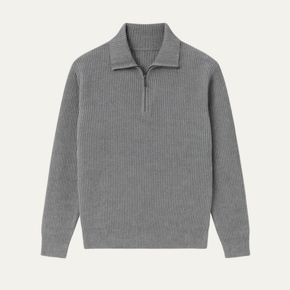 Men's Tailored Fit Quarter Zip Knitted Sweater with Ribbed Texture