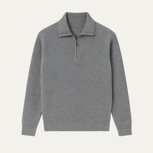 Men's Tailored Fit Quarter Zip Knitted Sweater with Ribbed Texture