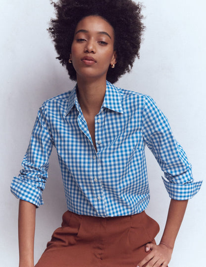 Men's Kingfisher Blue Gingham Check Cotton Shirt - Stylish Casual Wear