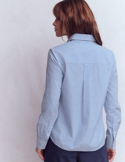 Bright Blue Striped Cotton Shirt for Men - Stylish Casual Wear