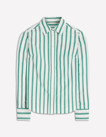 Women's Green and Ivory Striped Cotton Shirt - Stylish Casual Wear