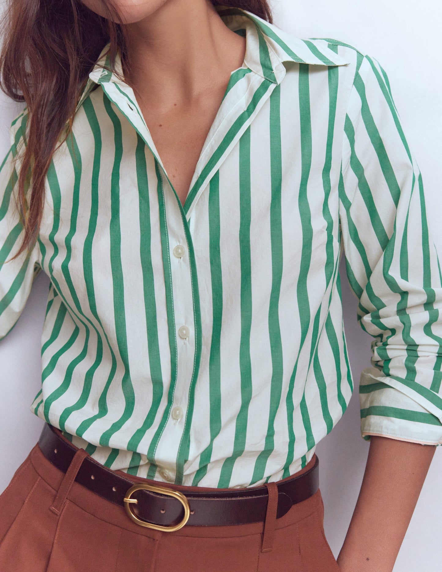 Women's Green and Ivory Striped Cotton Shirt - Stylish Casual Wear