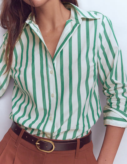 Women's Green and Ivory Striped Cotton Shirt - Stylish Casual Wear