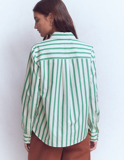 Women's Green and Ivory Striped Cotton Shirt - Stylish Casual Wear