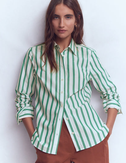 Women's Green and Ivory Striped Cotton Shirt - Stylish Casual Wear