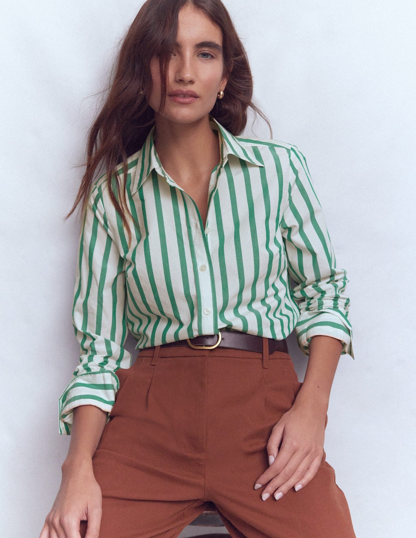 Women's Green and Ivory Striped Cotton Shirt - Stylish Casual Wear