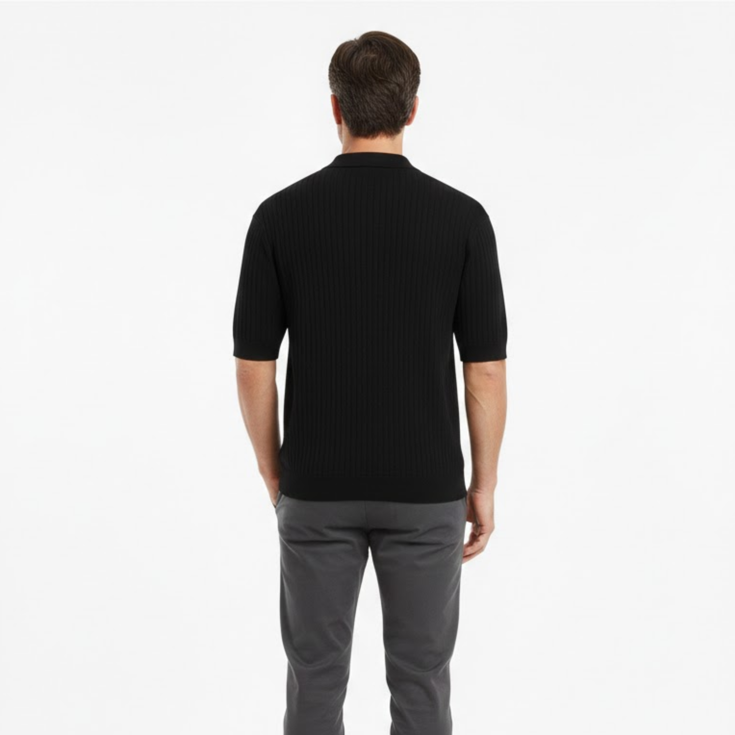 Men's Slim Fit Quick Dry Short Sleeve Ribbed Knit Polo Shirt for Golf and Casual Wear