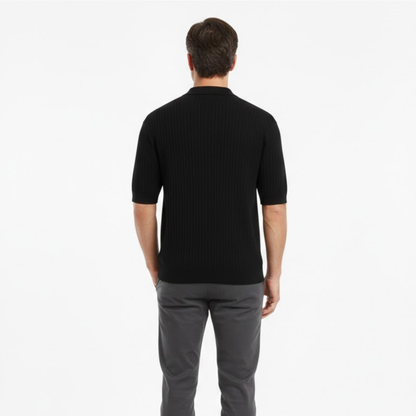 Men's Slim Fit Quick Dry Short Sleeve Ribbed Knit Polo Shirt for Golf and Casual Wear