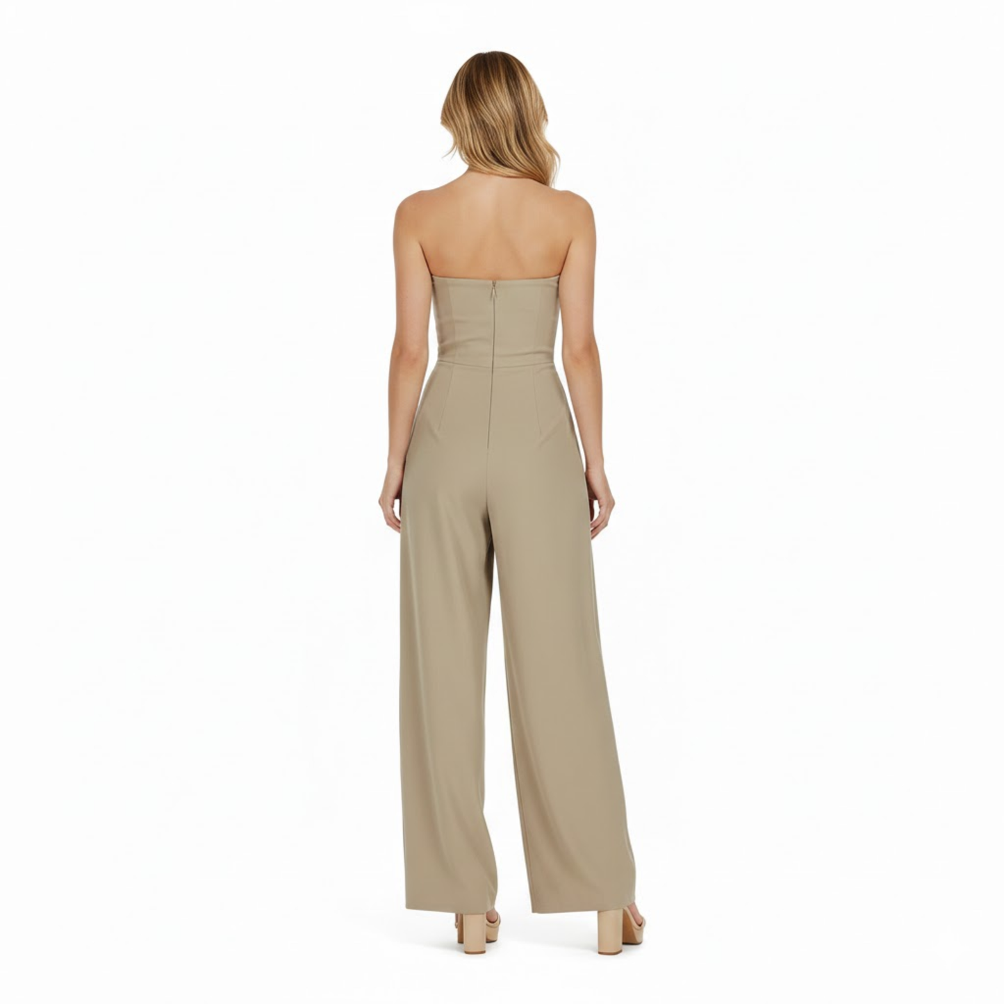 Women's Strapless Wide Leg Jumpsuit - Sleeveless Full Length Broadcloth Romper for Summer Fashion