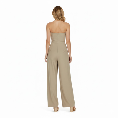 Women's Strapless Wide Leg Jumpsuit - Sleeveless Full Length Broadcloth Romper for Summer Fashion