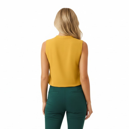 Elegant Women's Sleeveless Chiffon V-Neck Blouse with Loose Fit and Draped Front Design