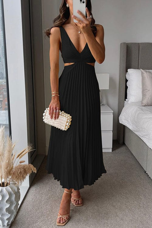 Elegant Pleated Midi Dress for Women - Stylish and Versatile Fashion