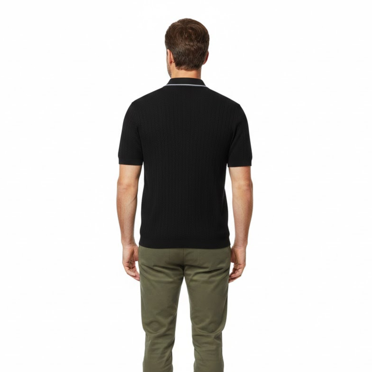 Men's Casual Short Sleeve Knit Polo Shirt - Retro Textured Viscose Button-Down Tee