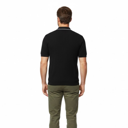 Men's Casual Short Sleeve Knit Polo Shirt - Retro Textured Viscose Button-Down Tee