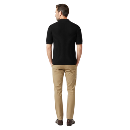 Men's Slim Fit Short Sleeve Knitted Polo Shirt with Half-Zip - Textured Casual Tee