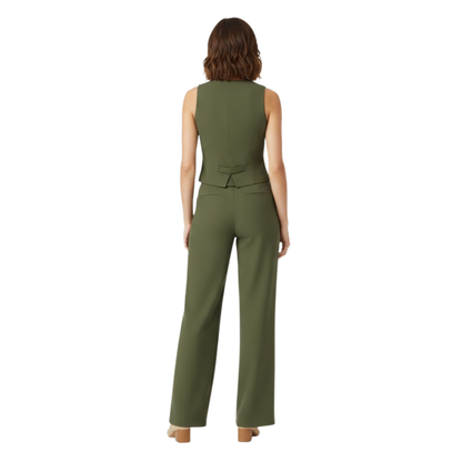 Women's V-Neck Sleeveless Waistcoat and High Waist Wide Leg Trousers Set