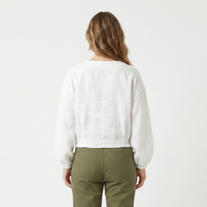 Lightweight Women's V-Neck Cotton Blouse with Batwing Sleeves - Casual Button Down Top