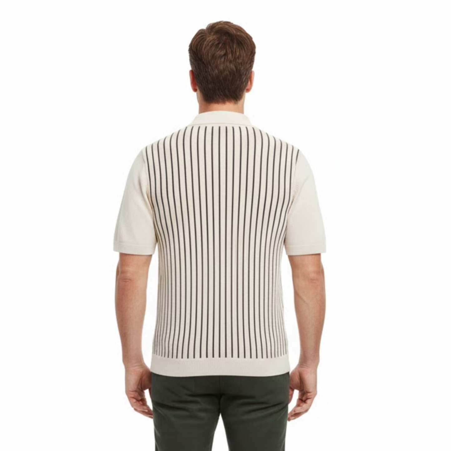 Men's Short Sleeve Striped Knit Polo Shirt - Breathable Retro Casual Top