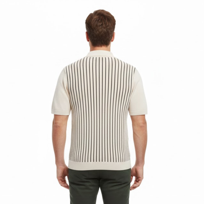 Men's Short Sleeve Striped Knit Polo Shirt - Breathable Retro Casual Top
