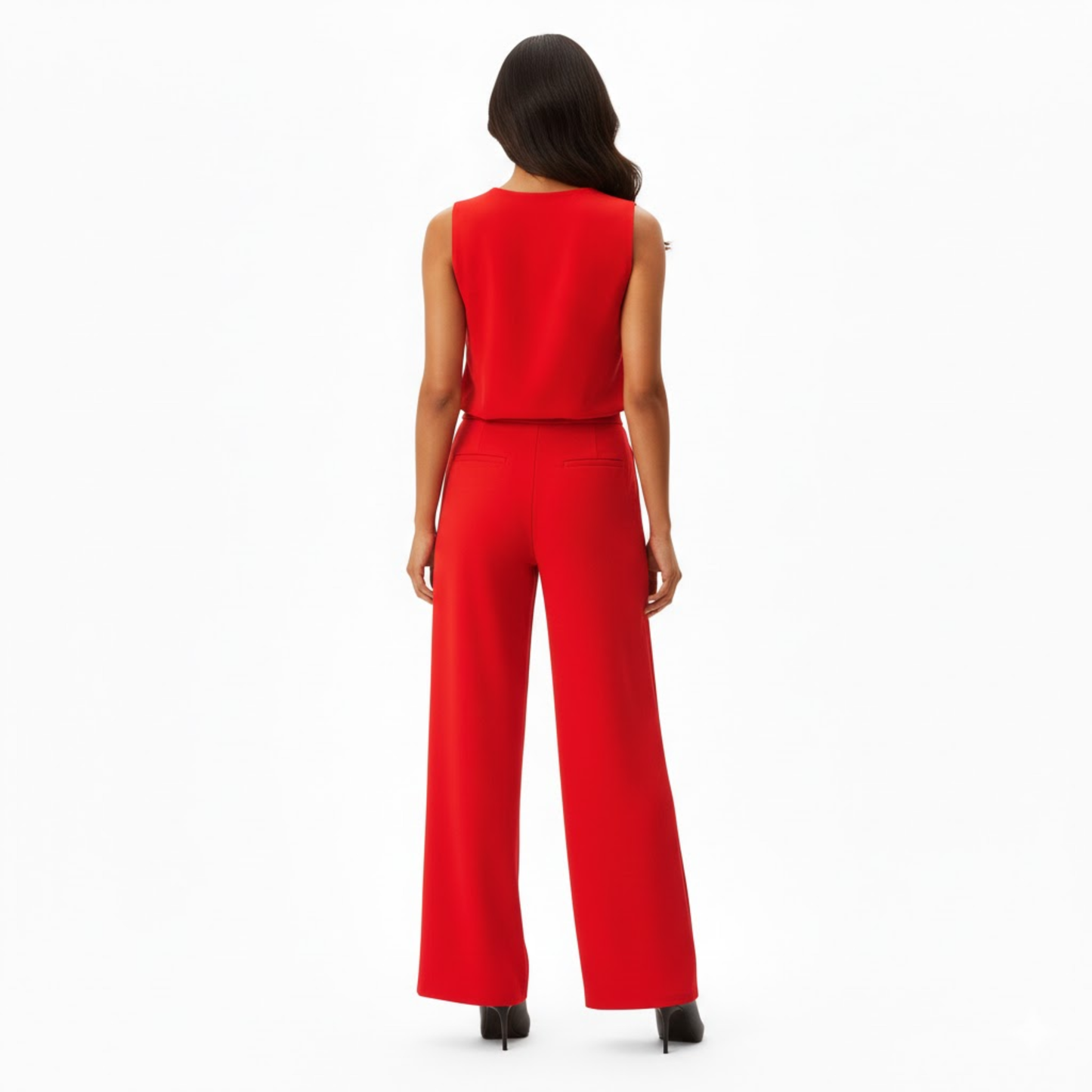 Chic Women's Sleeveless Wide Leg Jumpsuit with Mock Neck and Full-Length Trousers for Effortless Style