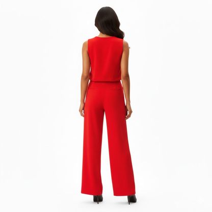 Chic Women's Sleeveless Wide Leg Jumpsuit with Mock Neck and Full-Length Trousers for Effortless Style