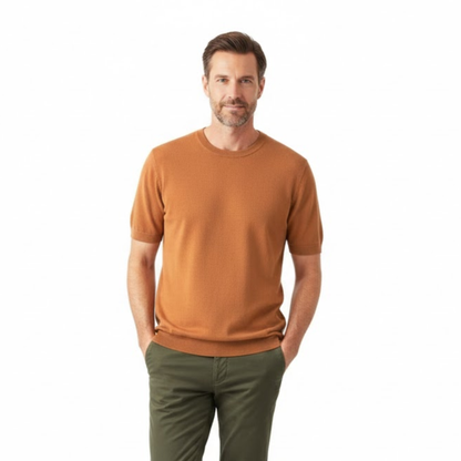 Men's Short Sleeve Crew Neck Merino Wool Blend T-Shirt - Breathable Knit Tee for Comfort