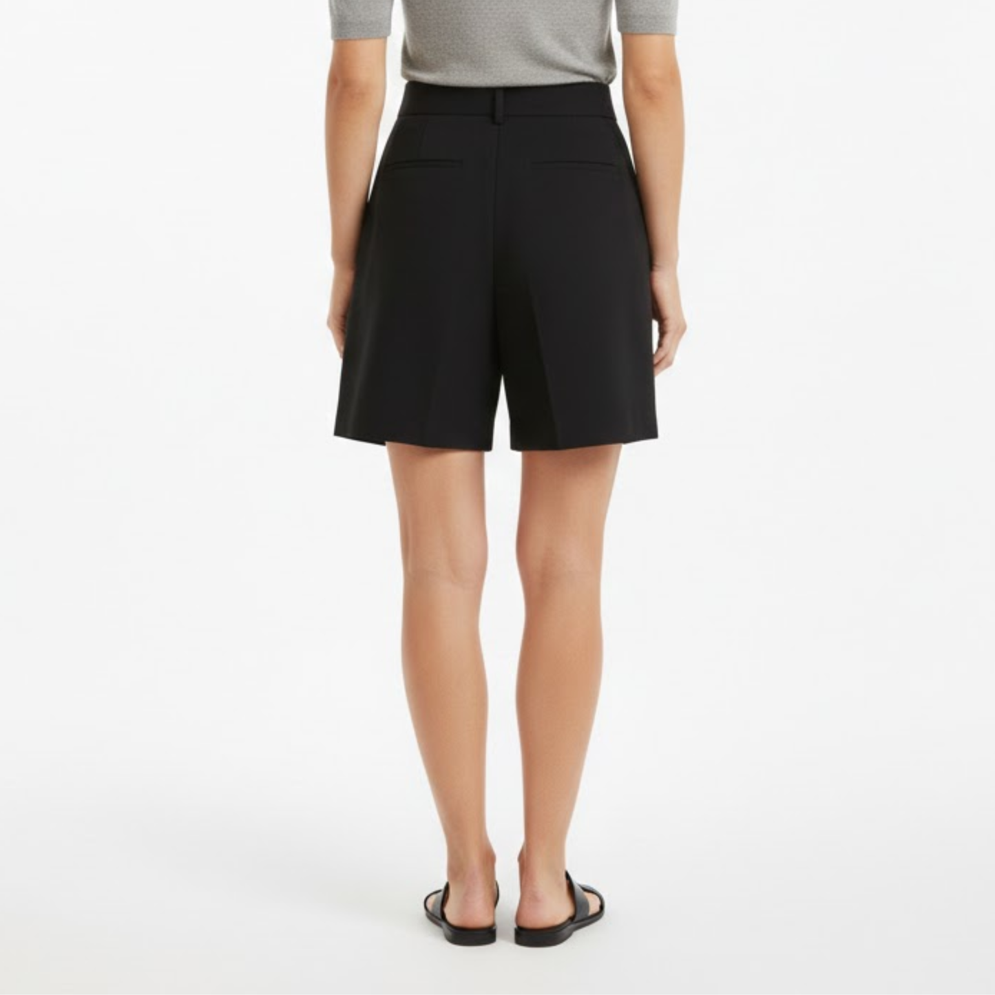 Women's High-Waisted Tailored Shorts with Button Fly and Side Pockets - Stylish Summer Apparel