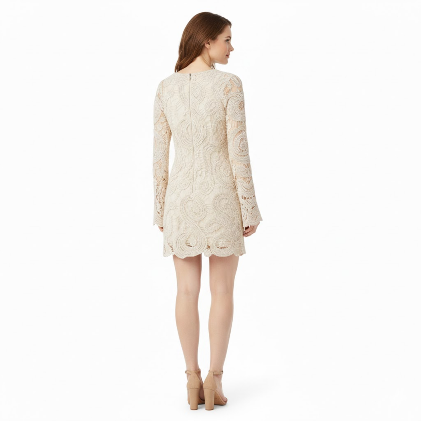 Elegant Hollow Out Lace Mini Dress with Long Flare Sleeves for Evening Parties