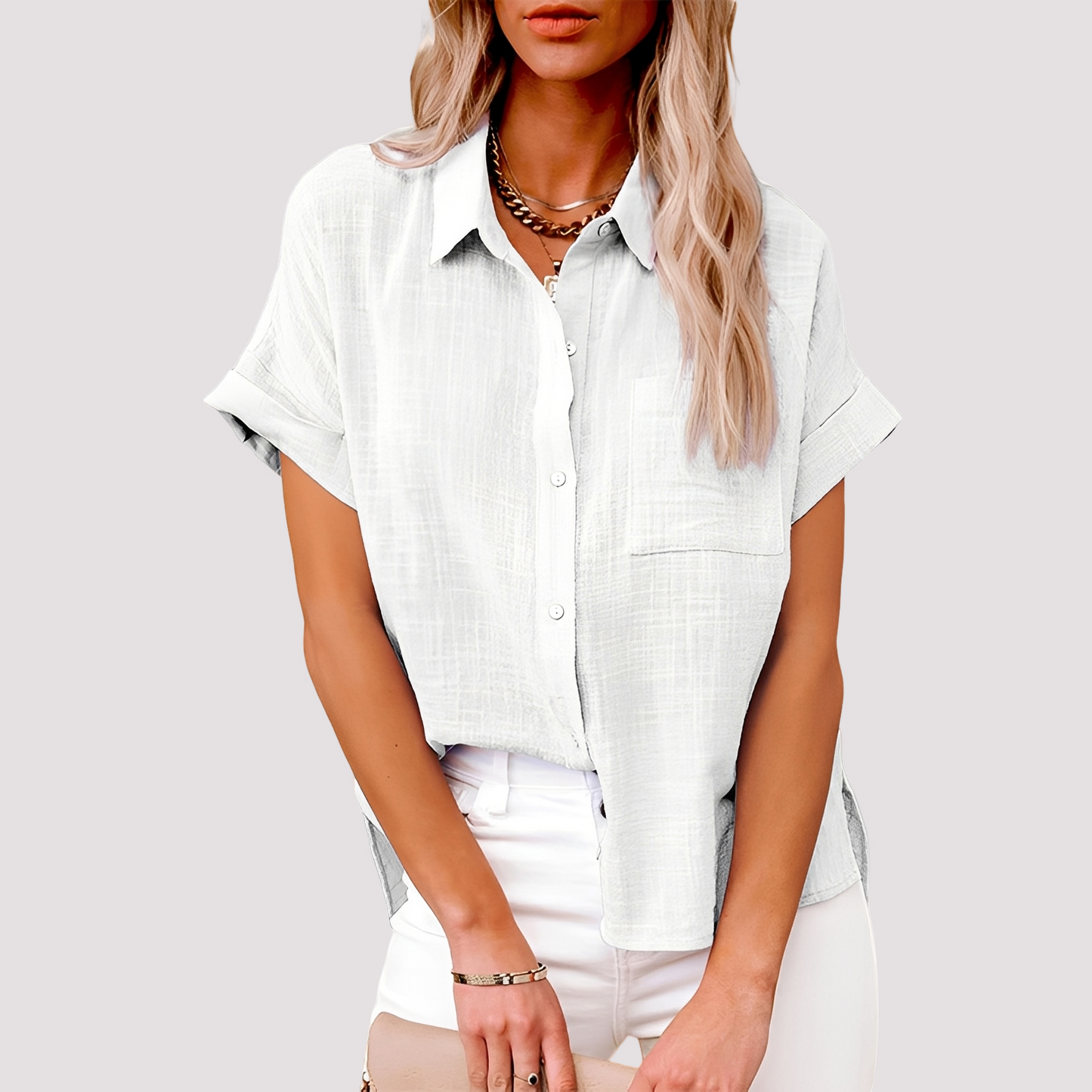 Josie - Loose-Fitting Short-Sleeve Blouse with Pocket for Women