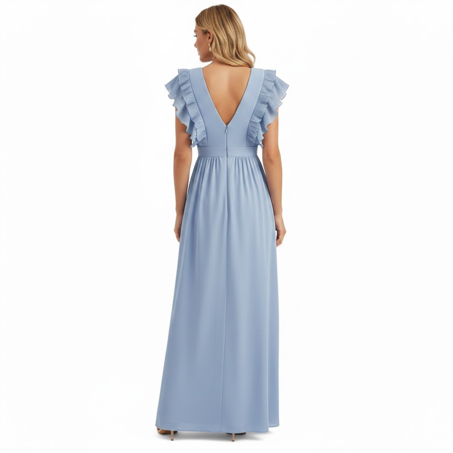 Elegant V-Neck Ankle-Length Maxi Dress with Pleated A-Line Skirt and Flowing Sleeves for Parties