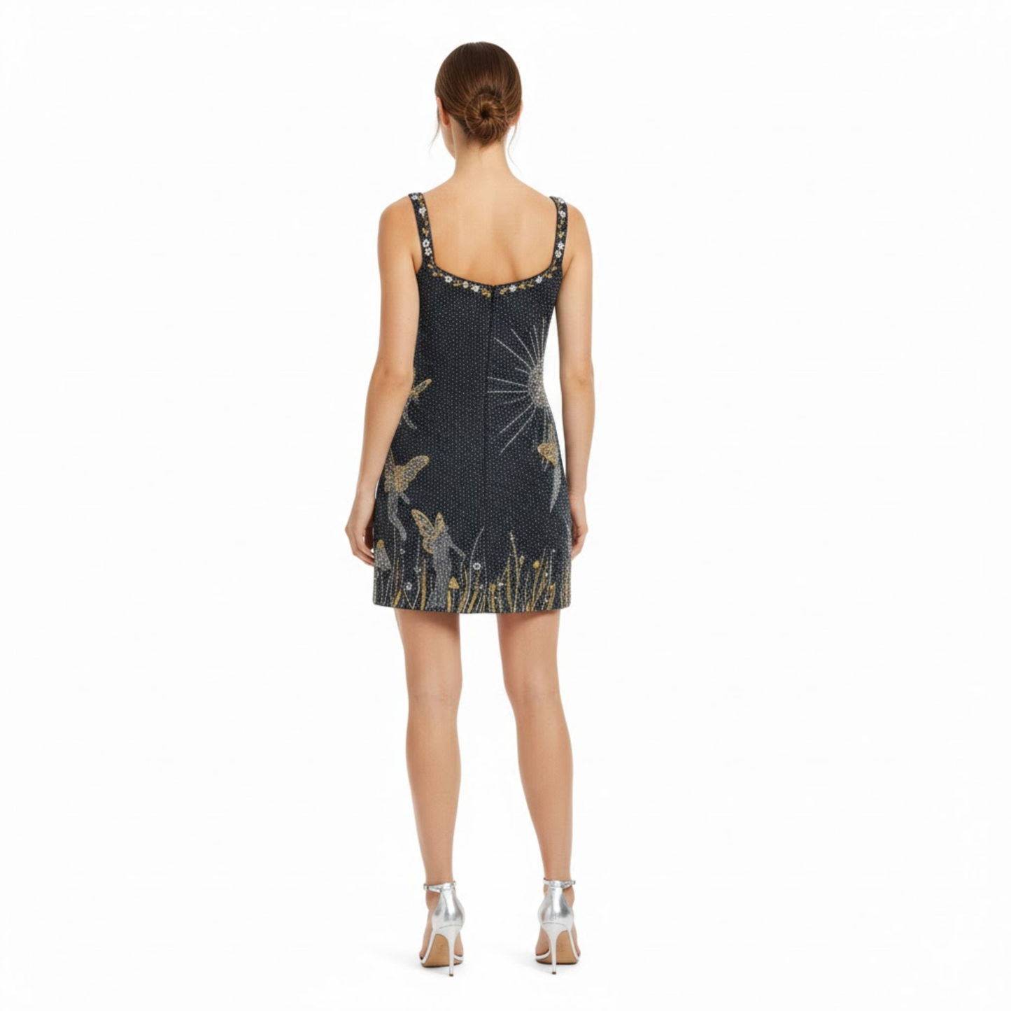 Embroidered Spaghetti Strap Mini Dress with Side Slit for Women