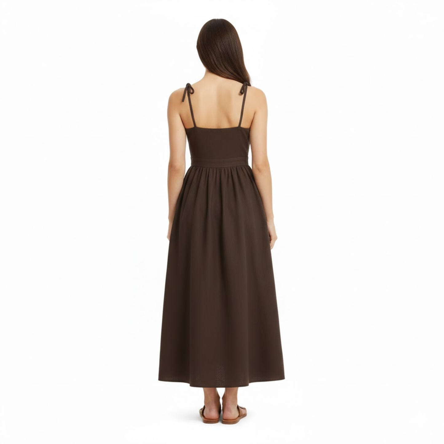 Women's Sleeveless V-Neck A-Line Midi Dress with Pockets and Spaghetti Straps for Casual Wear