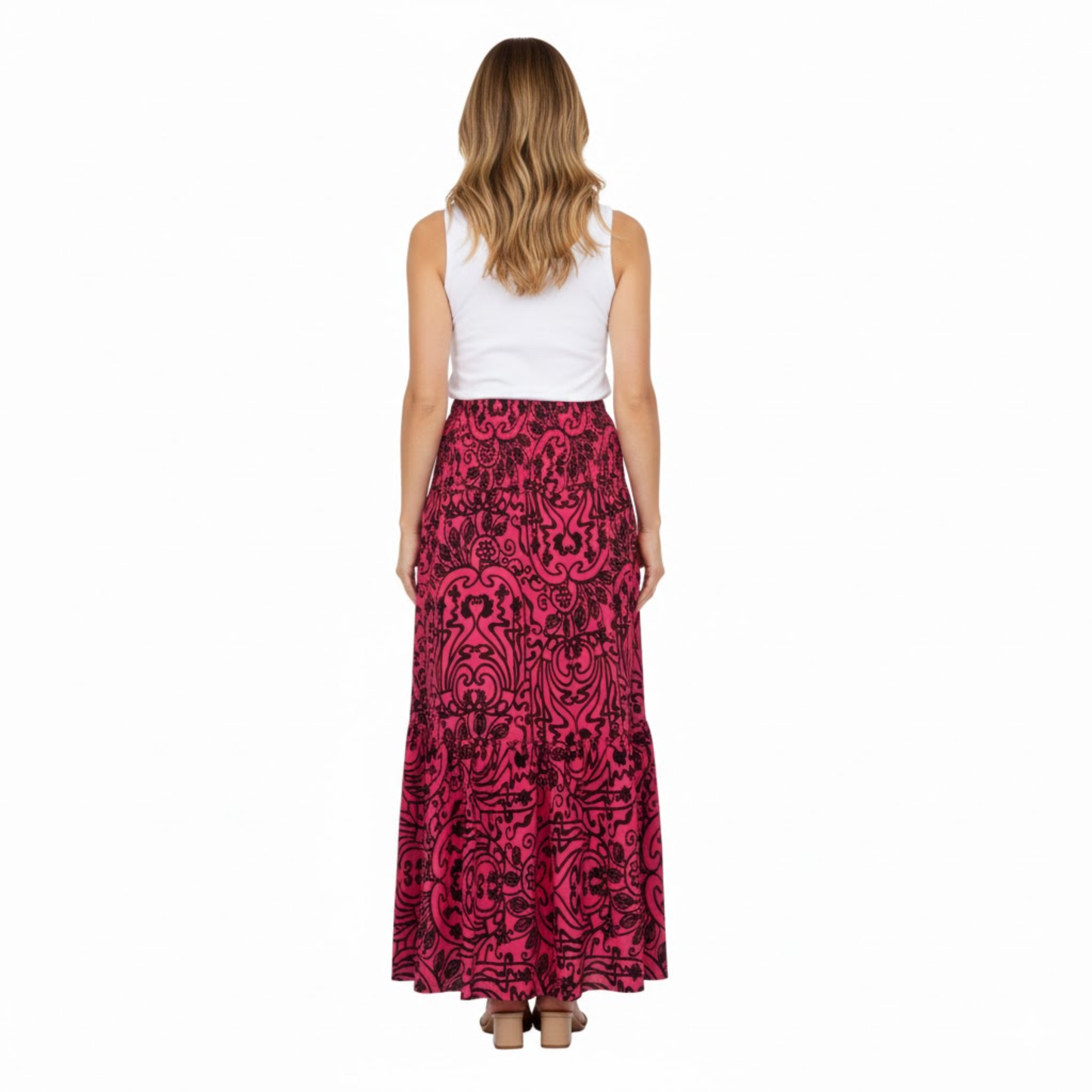 Women's High Waist A-Line Maxi Skirt with Elastic Waist - Floor-Length Printed Flare Design