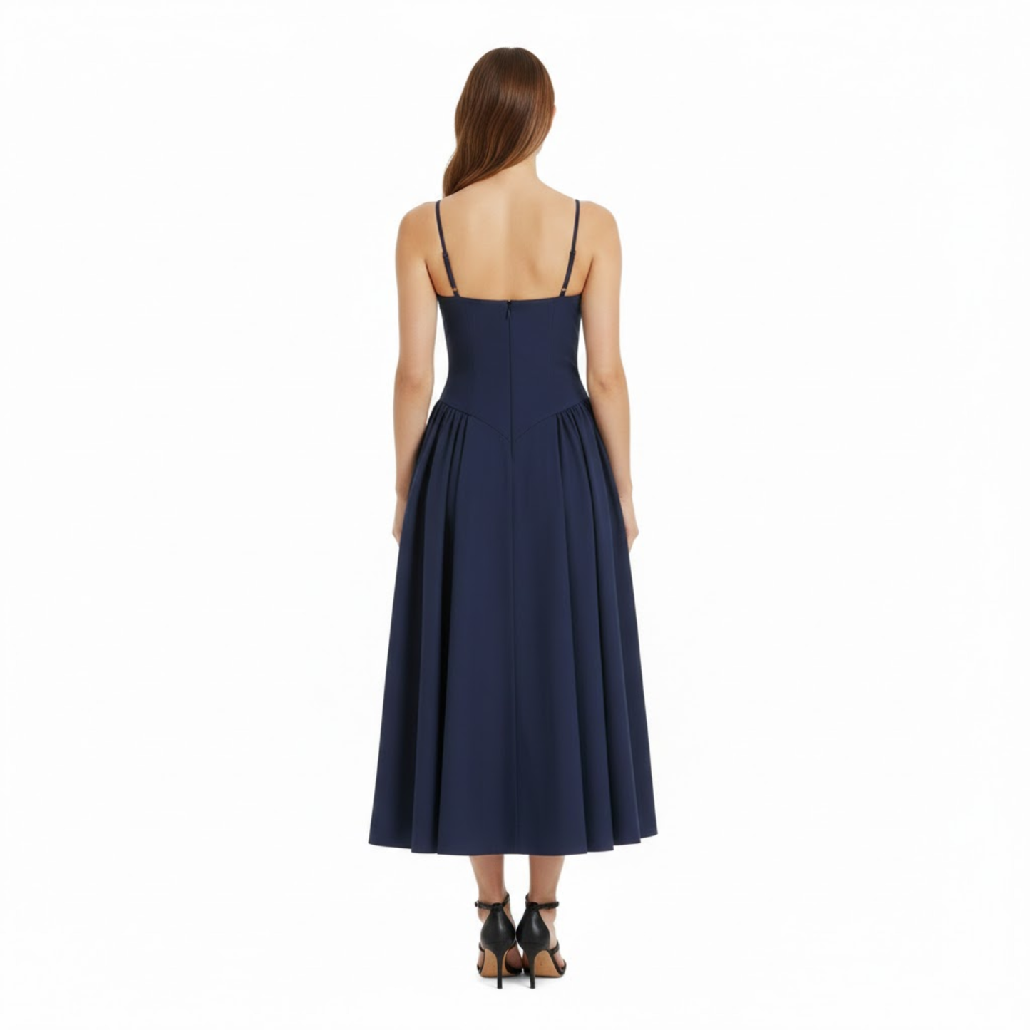 Elegant Spaghetti Strap Midi Dress with Corset Top and A-Line Skirt for Women