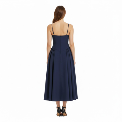 Elegant Spaghetti Strap Midi Dress with Corset Top and A-Line Skirt for Women