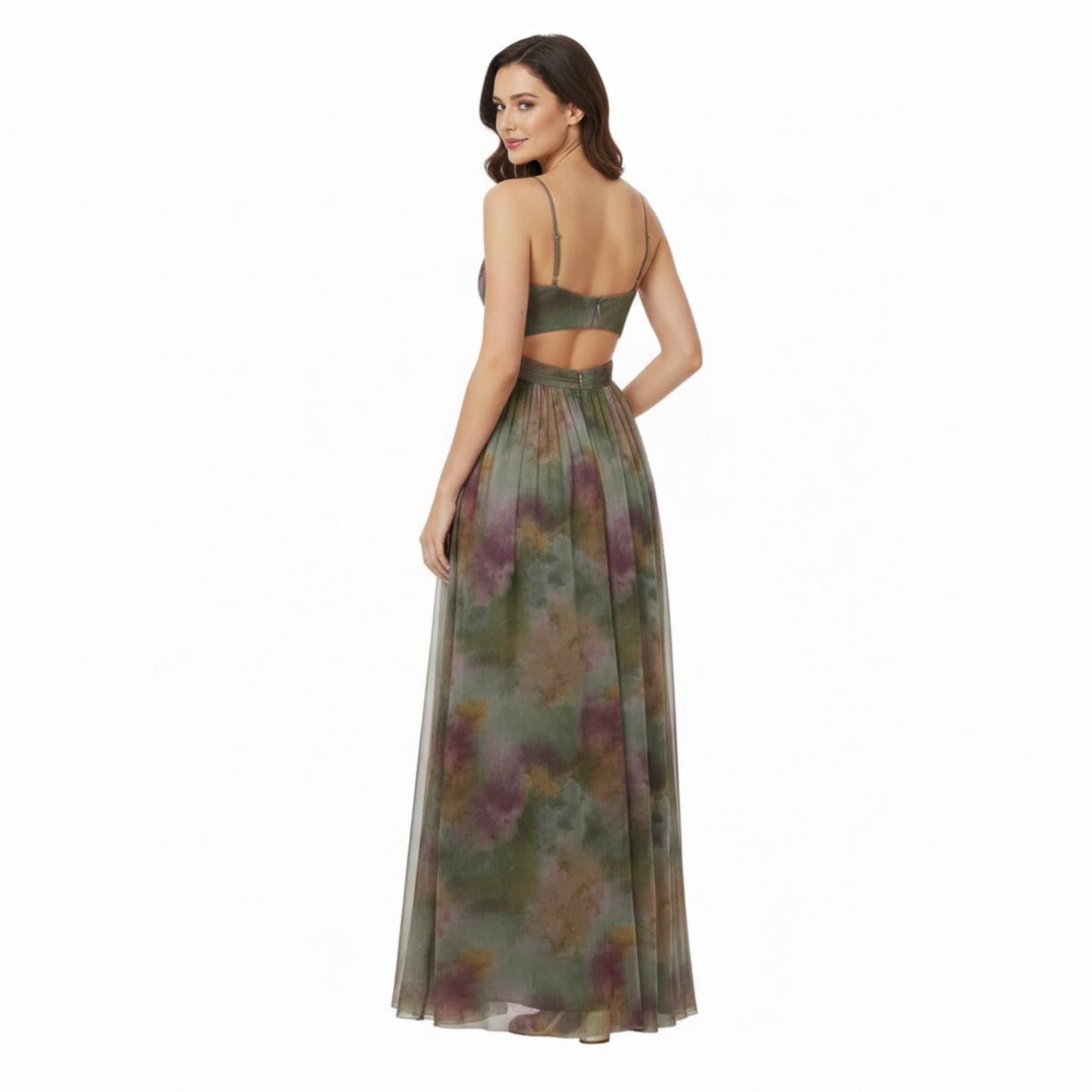 Floral Print V-Neck Cut Out Maxi Dress - Sleeveless Backless Party Gown with Lace-Up Detail