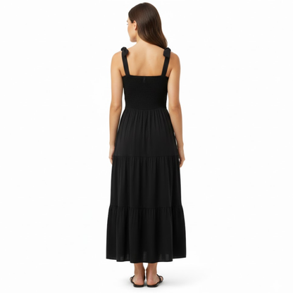 Women's Sleeveless Square Neck Maxi Dress - Spaghetti Strap Tiered A-Line Long Gown for Summer Events