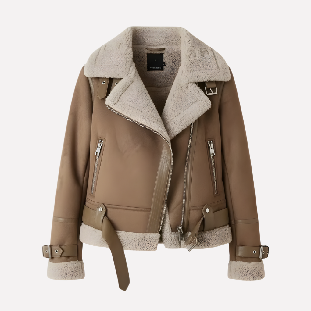 Women's Plush Lined Jacket with Belted Hem for Cozy Style