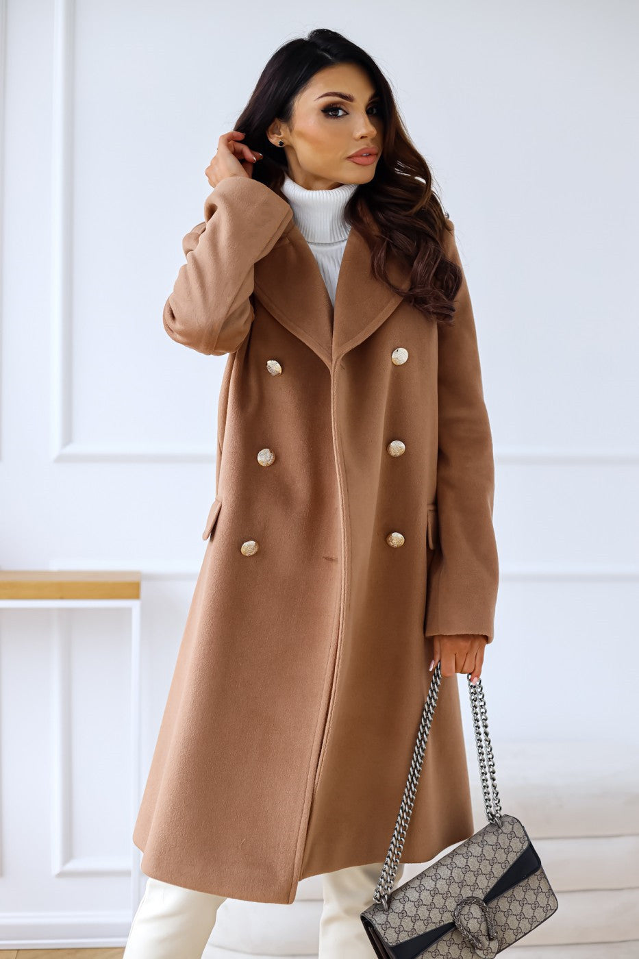 Women's Stylish Double-Breasted Wool Trench Coat Set for Winter