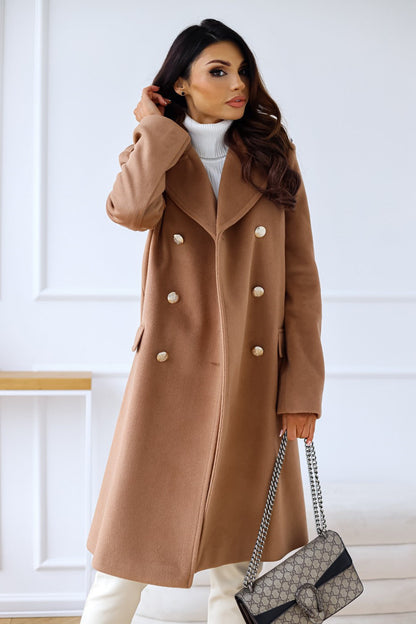 Women's Stylish Double-Breasted Wool Trench Coat Set for Winter