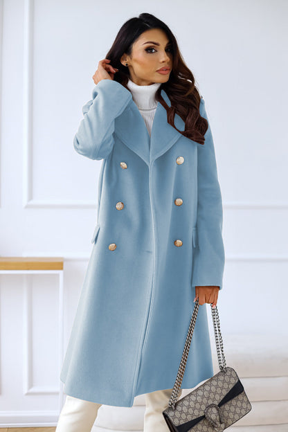 Women's Stylish Double-Breasted Wool Trench Coat Set for Winter