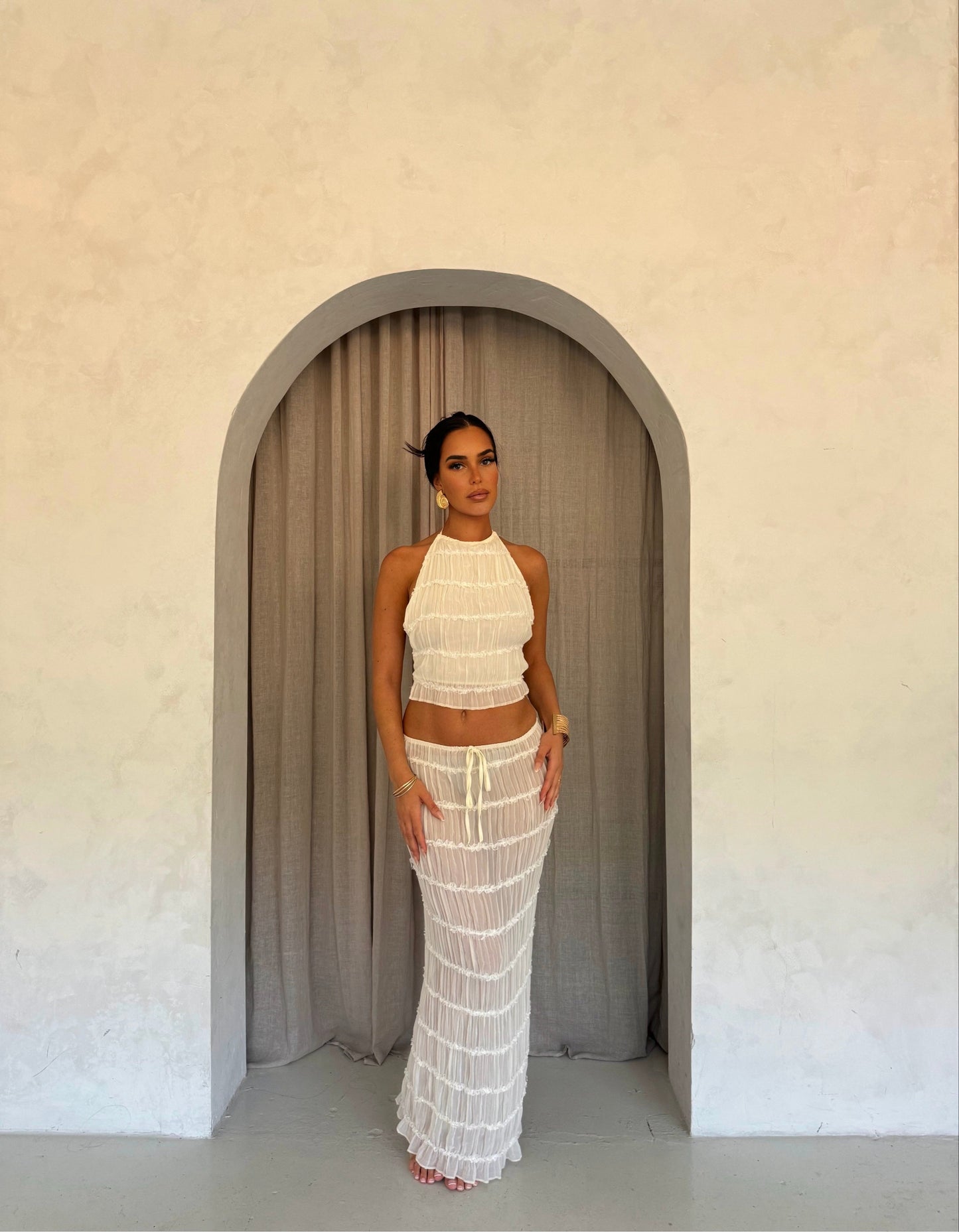 Adelynn | White Maxi Dress Halter Neck