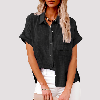 Josie - Loose-Fitting Short-Sleeve Blouse with Pocket for Women