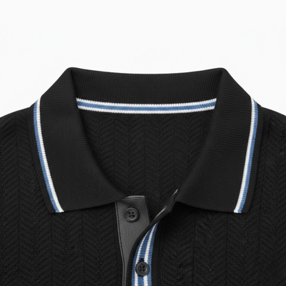 Men's Casual Short Sleeve Knit Polo Shirt - Retro Textured Viscose Button-Down Tee