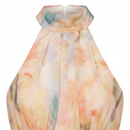 Halter Neck Floral Print Maxi Dress Sleeveless Backless A-Line Holiday Party Gown