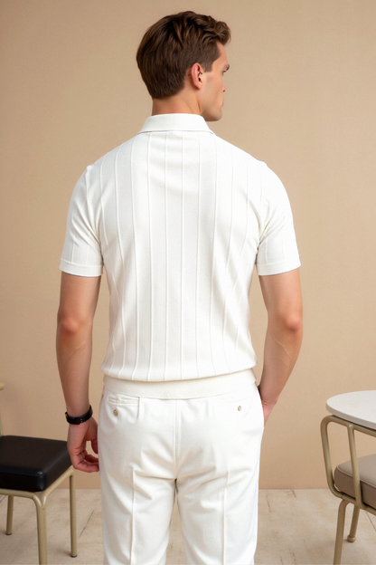 Men's Short Sleeve Polo Shirt with Vertical Stripes - Casual Summer Fashion