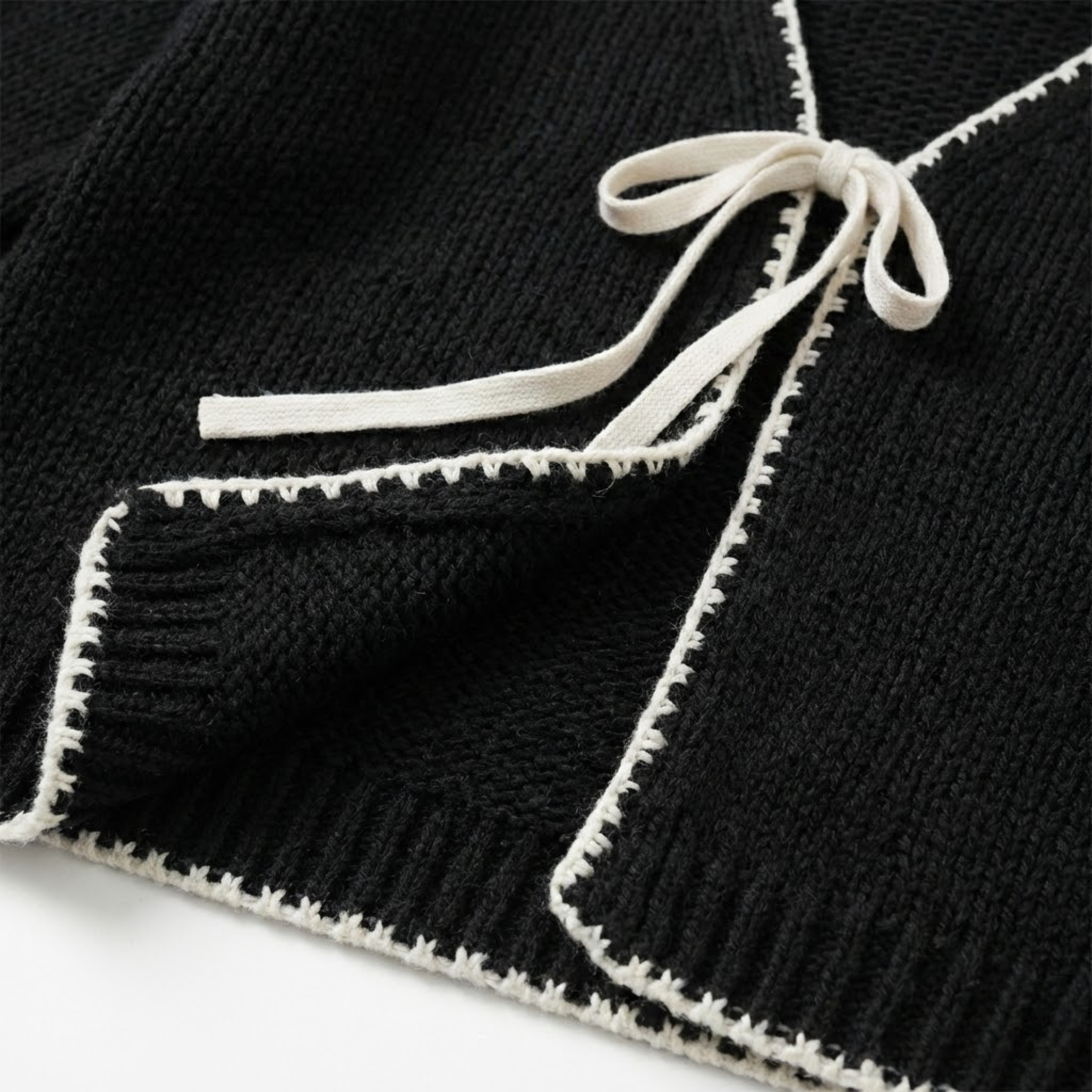 Women's Long Sleeve Knit Cardigan with Tie Front and V-Neck - Loose Fit Bow Sweater Outerwear