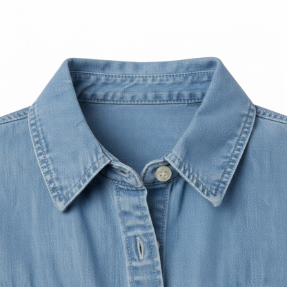 Casual Women's Long Sleeve Denim Shirt with Turn Down Collar - Cotton Blouse