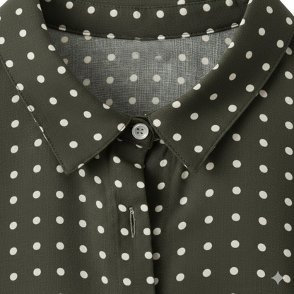 Women's Short Sleeve Polka Dot Blouse - Loose Fit Cotton Linen Shirt with Pleated Collar